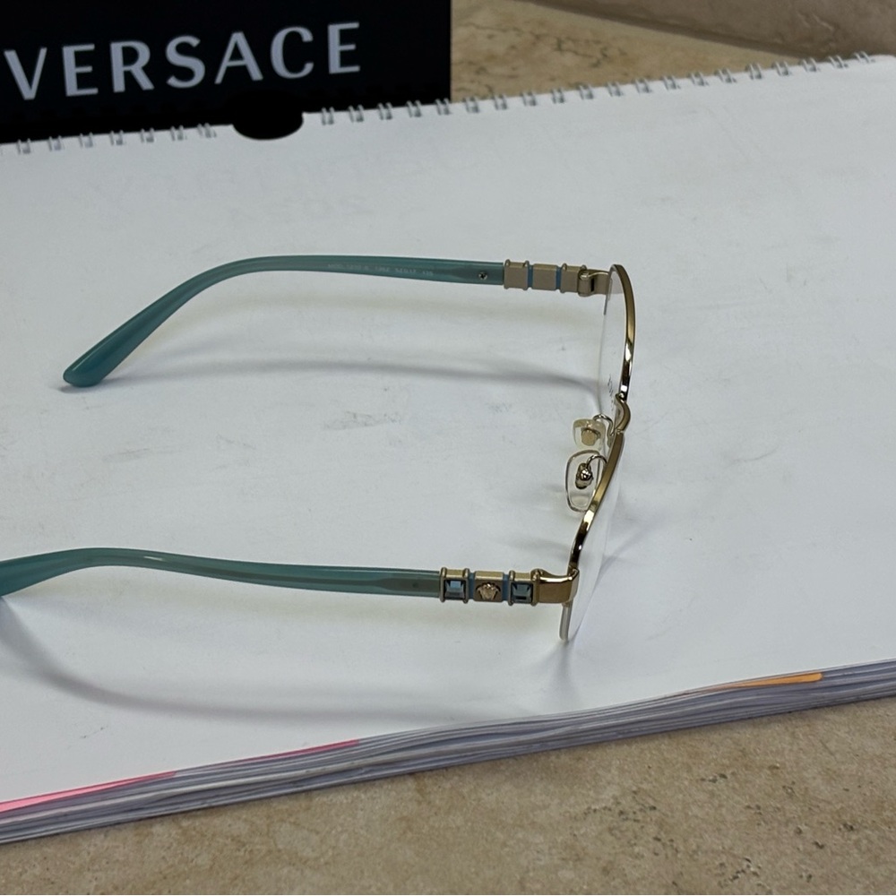 New Versace MOD 1230-B 1362 Gold and Aquamarine Half Rim Optical frame - Picture 6 of 12